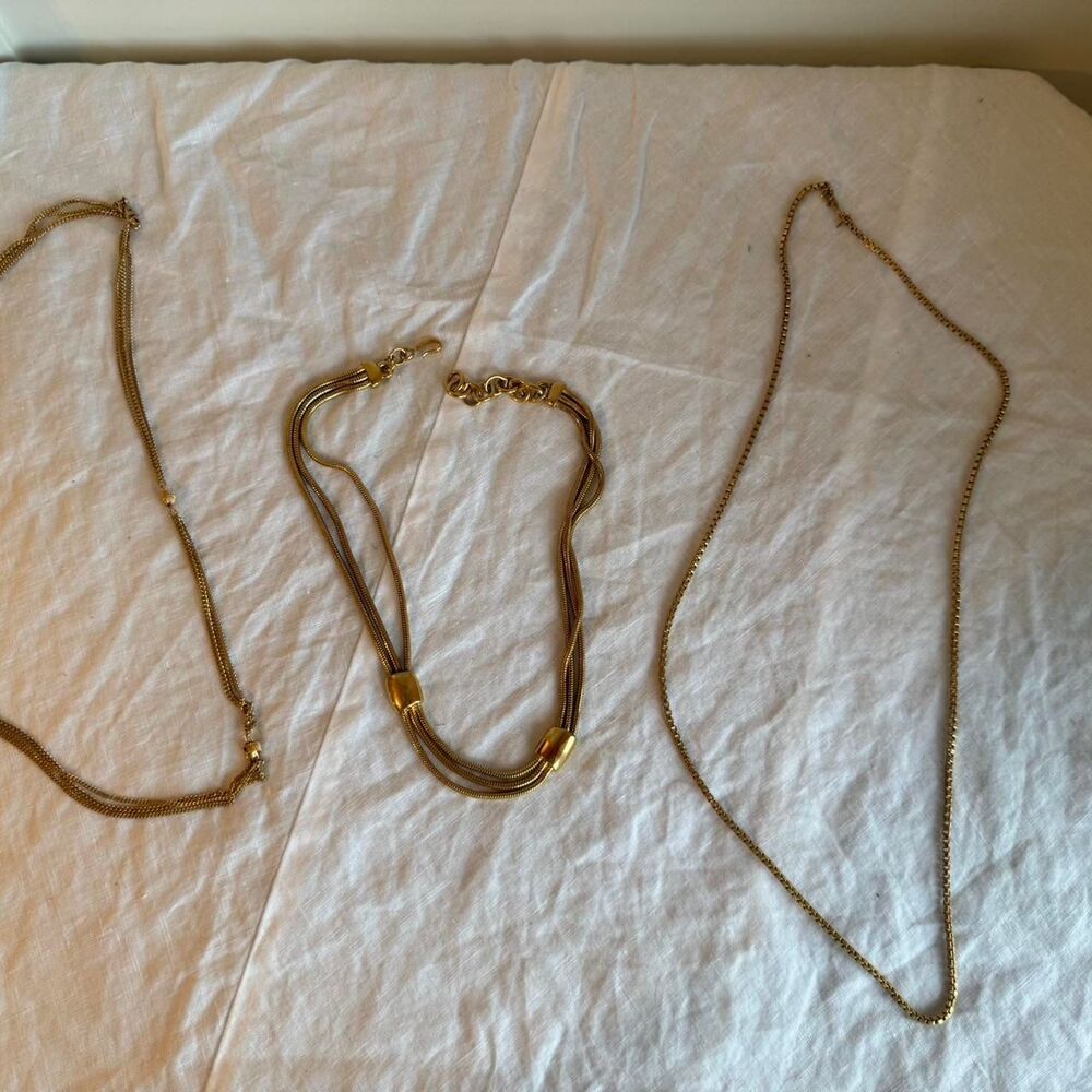 Monet Gold-Toned Triple Plated Vintage Jewelry set of Three Necklaces Stack
